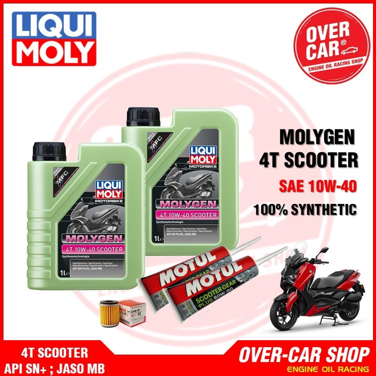 ชุดเปลี่ยนถ่ายน้ำมันเครื่อง LIQUI MOLY Molygen 4T 10W-40 พร้อมน้ำมันเฟืองท้ายและกรองแท้ สำหรับ Yamaha X-Max