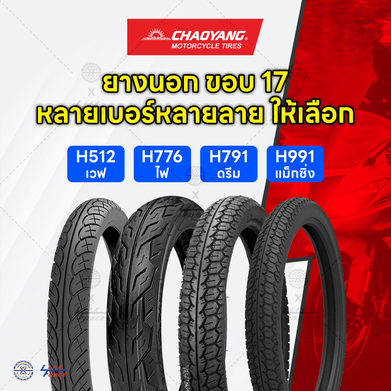 ยางนอกมอเตอร์ไซค์ Chaoyang H512 ขอบ 17 ลายเวฟ110i รูปที่ 7