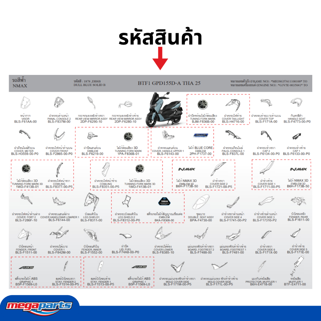 ชุดสีทั้งคัน YAMAHA NMAX 155 ปี 2025 สีฟ้า แท้เบิกศูนย์ รูปที่ 4