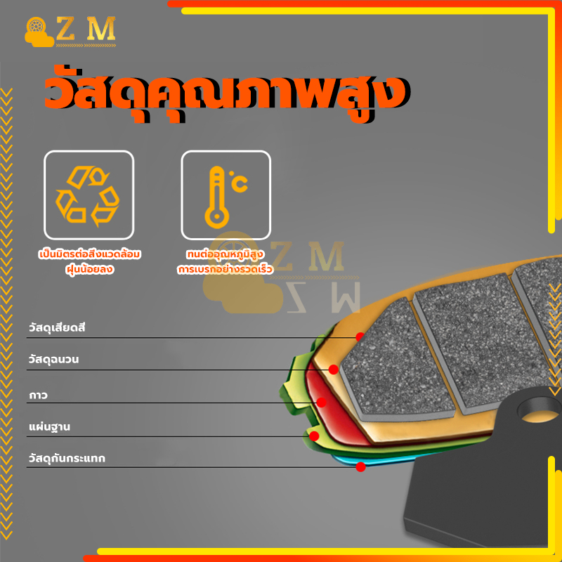 ผ้าดิสเบรคหน้า มอเตอร์ไซค์ คุณภาพสูง ทนความร้อนสูง รูปที่ 4