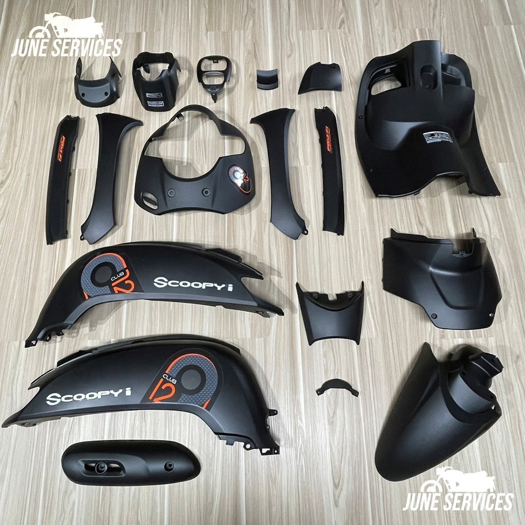 ชุดสีมอเตอร์ไซค์ Scoopy i ปี 2017-2019 สีดำด้านล้วน จำนวน 18 ชิ้น